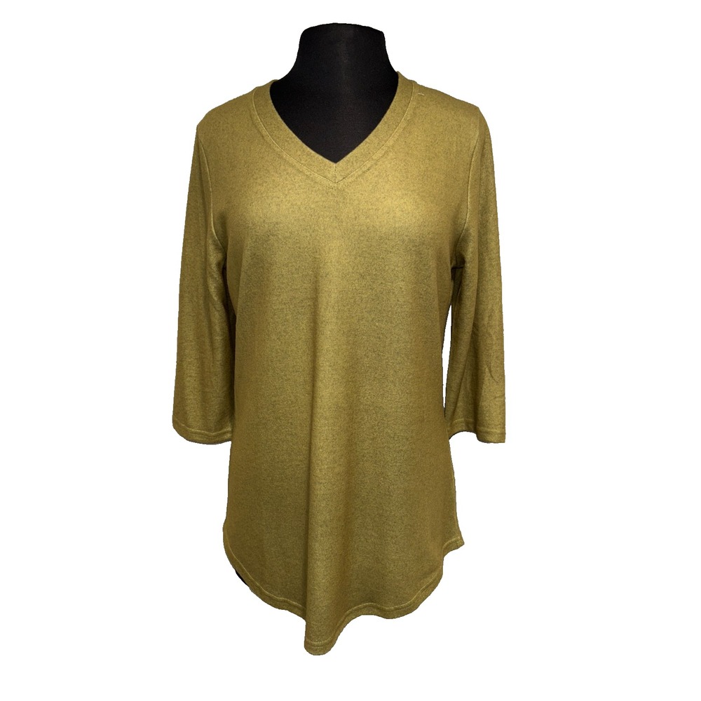 NWT Shana Apparel Olive V-Neck Tunic Top S Brushed Knit 3/4 Sleeve‎ Soft Green